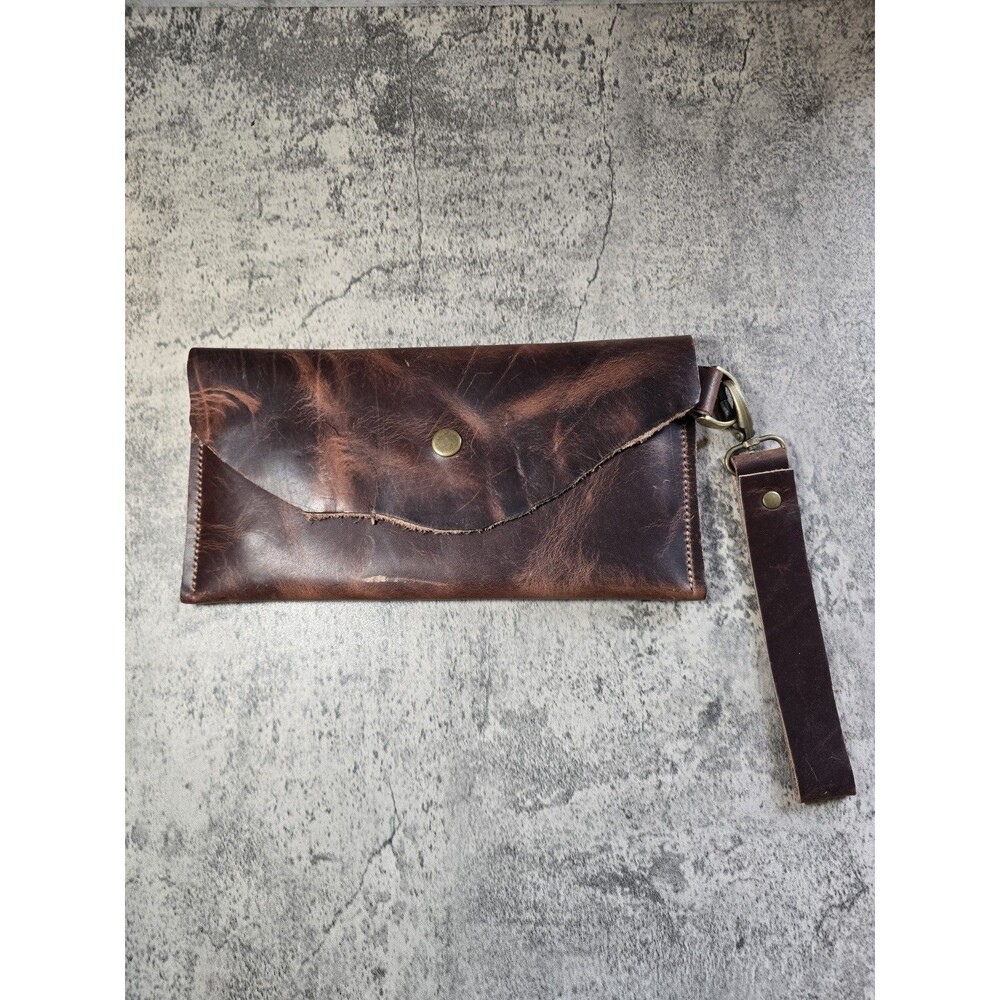 Brown Leather Snap Flap Wallet 2 Compartments Renaissance Cosplay Brass Hardware